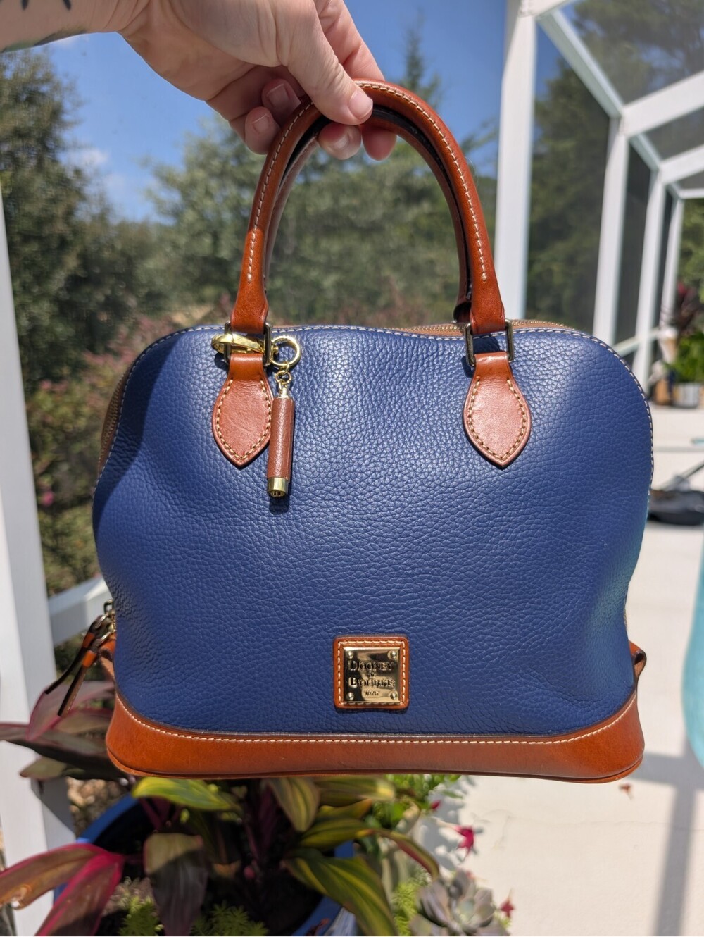 Dooney & Bourke Zip Zip Satchel Purse Midnight Navy Pebbled Leather Hand Bag